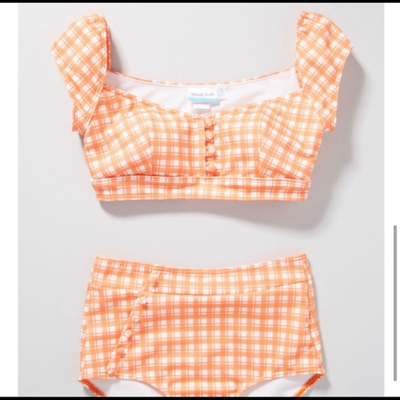NWOT ModCloth sissone gingham Orange bikini set - Picture 2 of 10